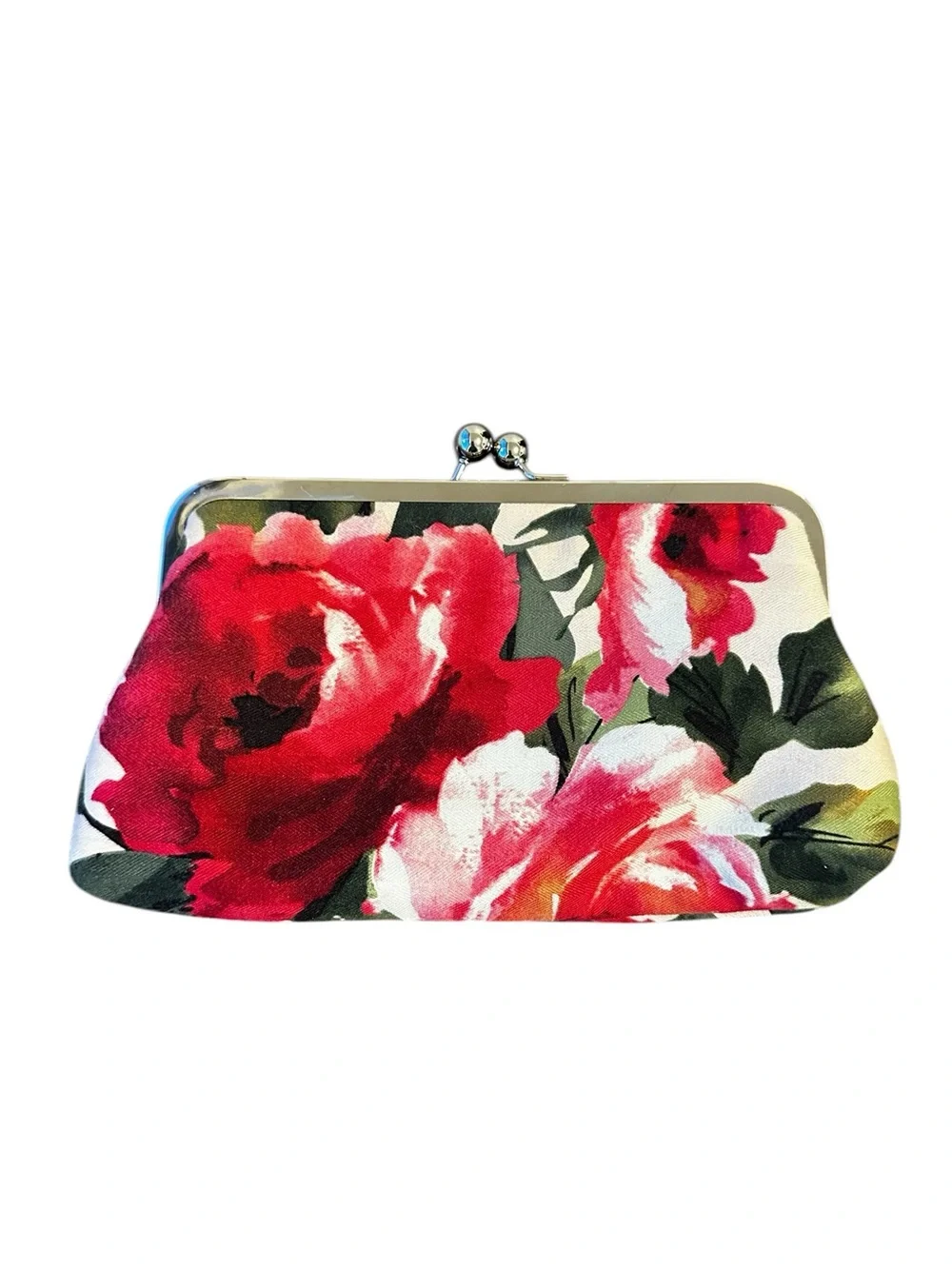Floral Kisslock Clutch - Red & Pink Floral Print